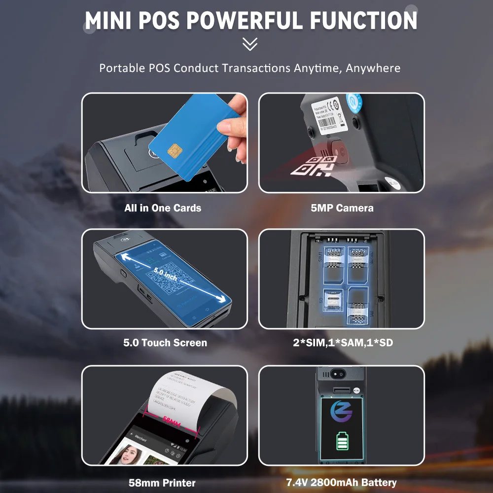 Z90 4G 안드로이드 12.0 POS 단말기 모바일 결제 현금 등록기 (MSR&IC 칩&NFC 스캐너, 58mm 감열 프린터 포함)