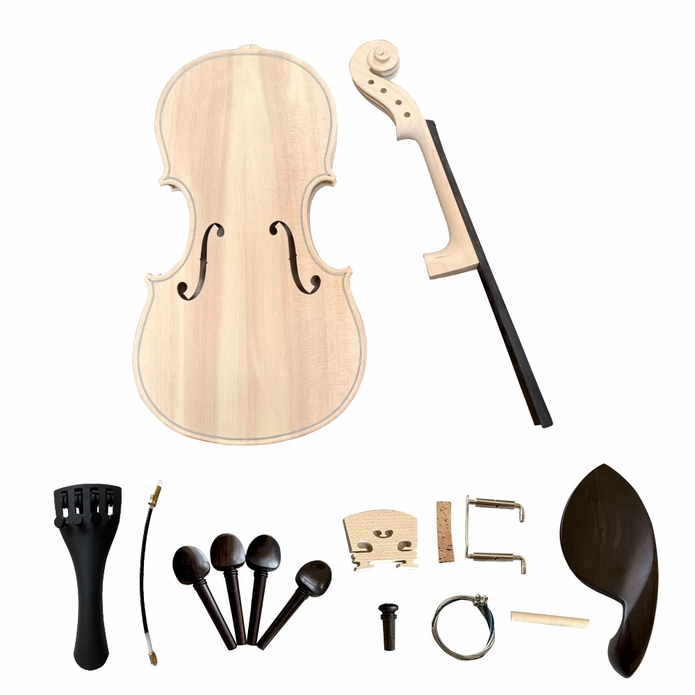 4/4Unfinished White Violin Natural Dried Maple Back Spruce Top solid wood DIY white violino Ebony accessories Factory