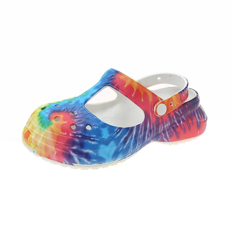 Summer Women Clogs Quick Dry Rainbow Tie Dye Thick Wedges Garden Shoes Beach Sandals Multicolor Slippers Flip Flops for Women T