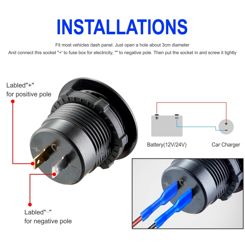 Type c usb socket 12v fast charge voltmeter Power Outlet Dual USB adapter 12V/24V Cars Boats Motorcycle type c fast charge socket type c usb charger socket