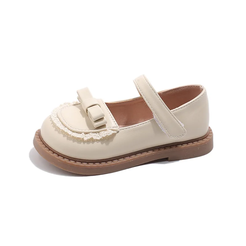 Children PU Leather Shoes Spring Girl Soft Anti-slip Princess Mary Janes Lace Bordered Fashion Baby Flats