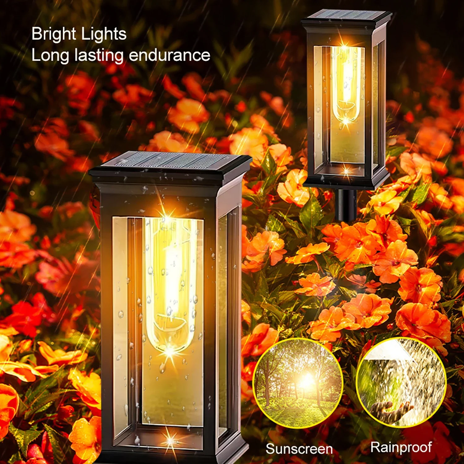 LED Solar Outdoor Pathway Lights, Tungsten Filament Bulb, Solar PathWalkway Lighting, Waterproof, Landscape Yard, Lawn Driveway