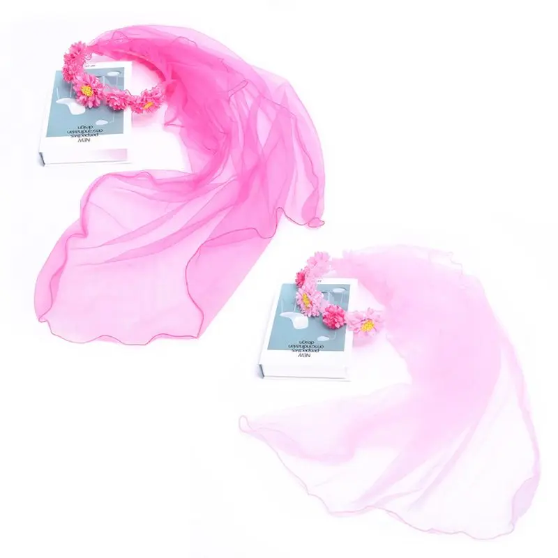 

Child Girls Mesh Veil Wedding Hairband Contrast Color Simulation Flower