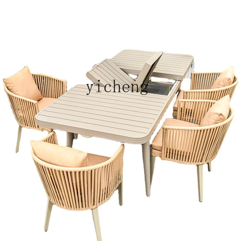 

Tqh Outdoor Desk-Chair Courtyard Terrace Villa Garden Outdoor Leisure Aluminum Alloy Retractable Table