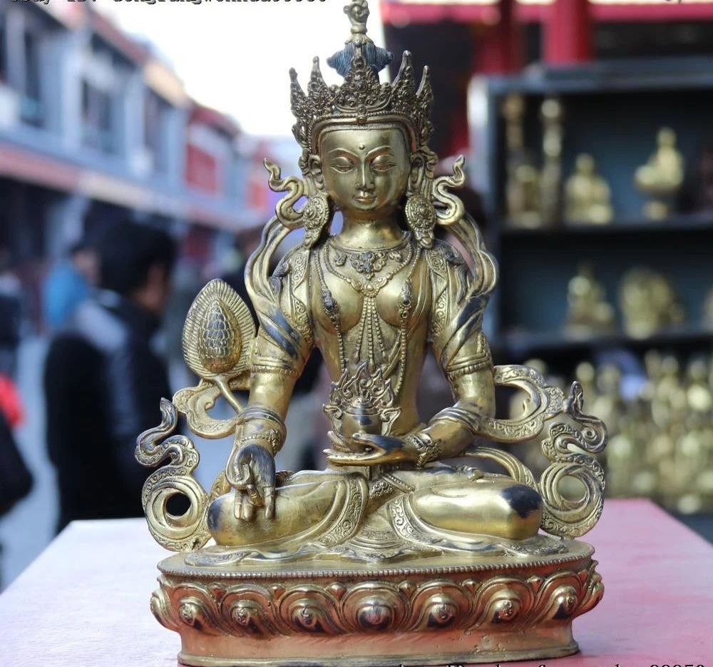 

Tibet Buddhism Copper Gold Gilt Kwan-Yin Amitayus longevity God Buddha Statue