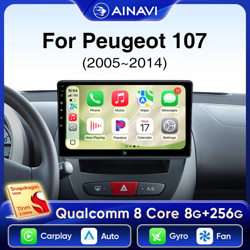 Radio para coche Ainavi para Peugeot 107 Aygo Citroen C1 2005-2014 Android 13 CarPlay inalámbrico Linux Android Auto Touch 2 Din GPS HDMI OUT Screen 1