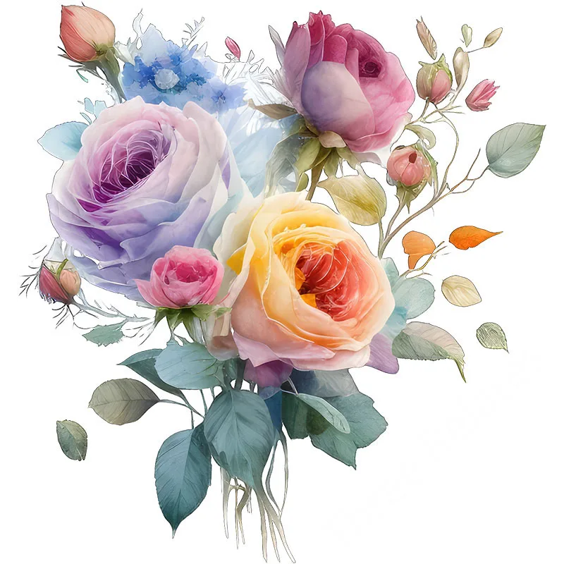 Vinyl Stickers Light colored watercolor multi-color rose art wall stickers for home decoration E89