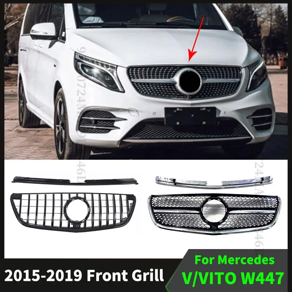 

GT Diamond Front Bumper Grille Racing Hood Grill Mesh For Mercedes W447 Benz V Vito V250 V260 2015-2019 Tuning Facelift Kit Trim