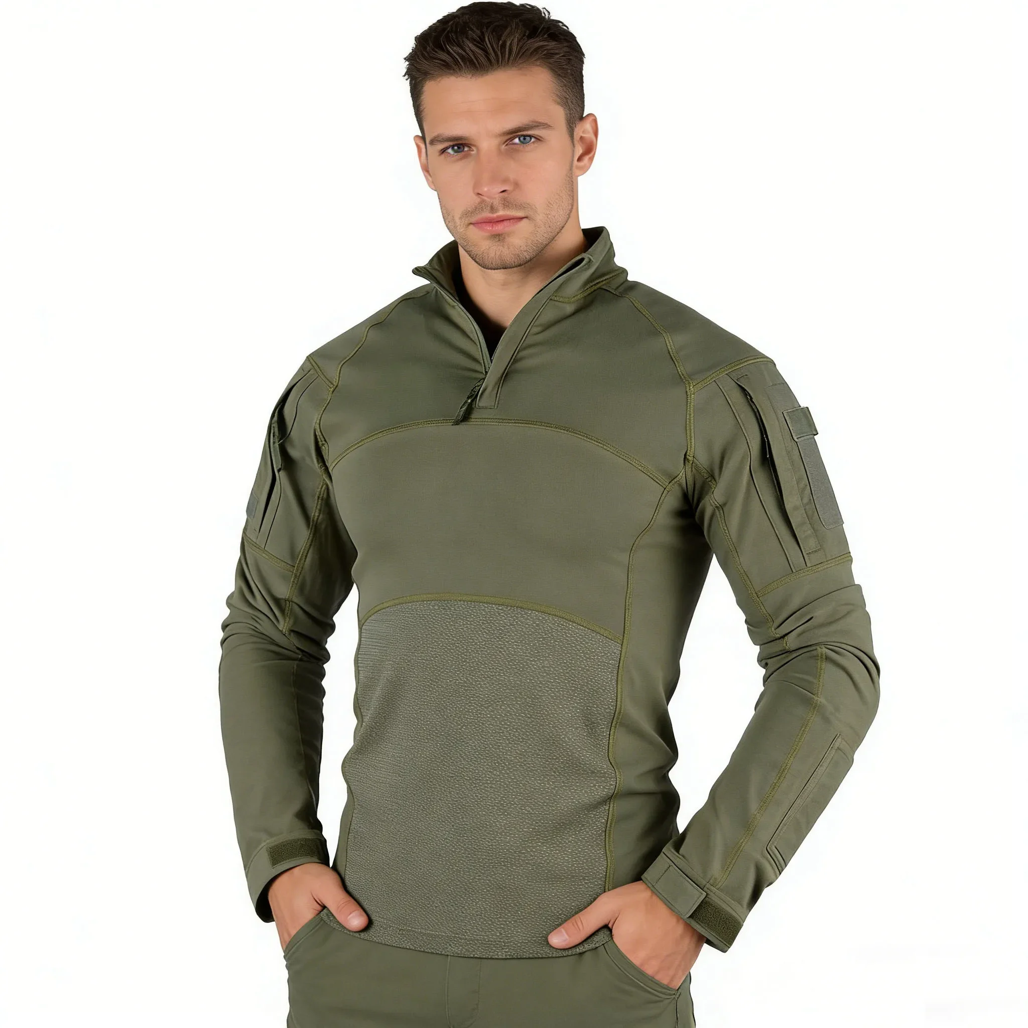 Men's Army Green Long Sleeve Tactical Cotton Breathable Training Shirt