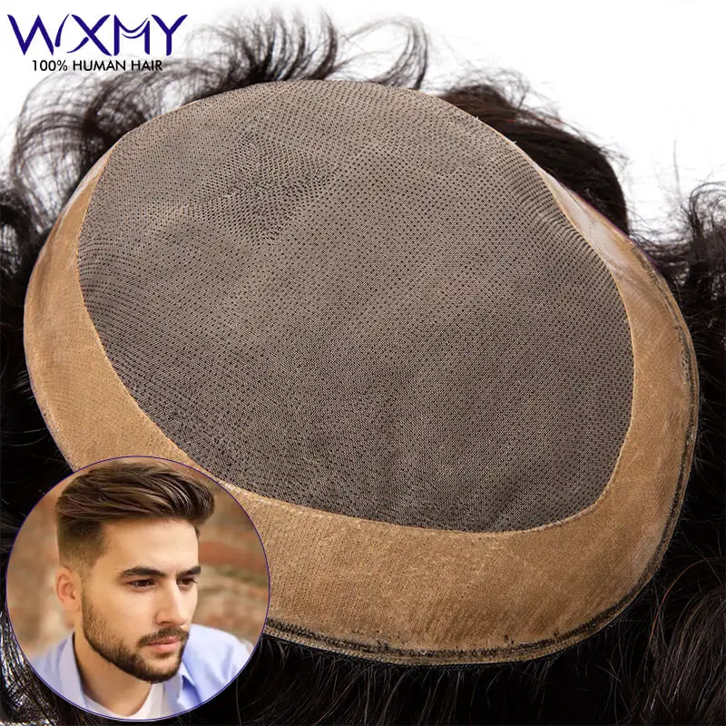 Мужской моно-и силиконовый парик Toupee из микрокожи
