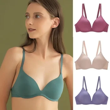 Women No Wire Push Up Seamless Bra Underwear Girls Students Breathable Thin Solid Bras Female's Bra Breathable Gathered 1