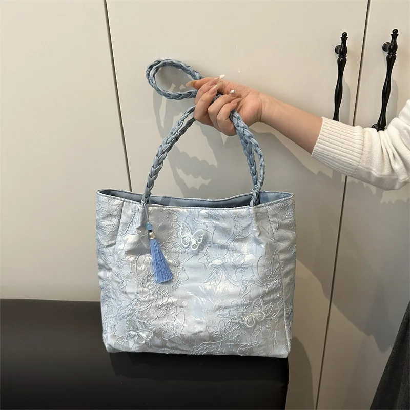 Neue Handtasche im chinesischen Stil, Sommer-Schultertasche mit großem Fassungsvermögen, Vintage-Look, Hanfu-Accessoire, strukturierte, komfortable Pendler-Tasche