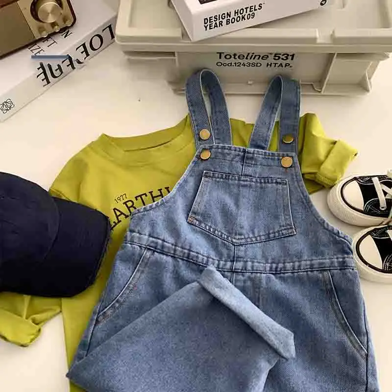 

Baby Girls Boys Spring Autumn Denim Jumpsuit Korean Style Pocket Casual Children Overalls Trendy All Matched Kids Outfits