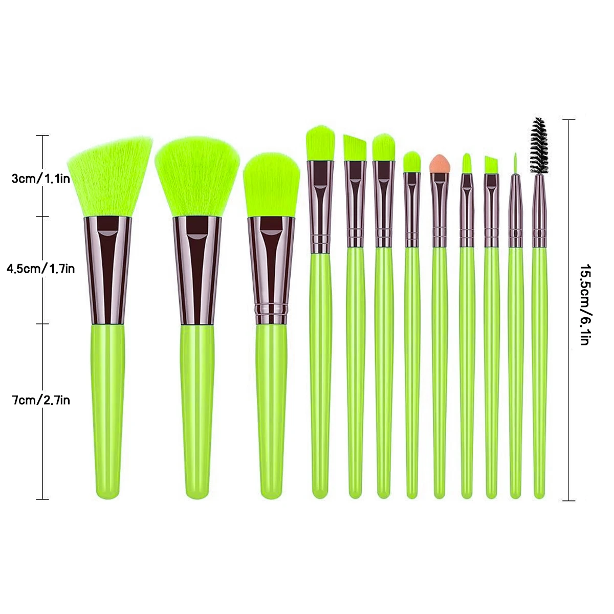 12PCS Multifunctional Fluorescent Green Makeup Brush Set Professional Makeup Tool Combination Set for Foundation Blush Eyeshadow