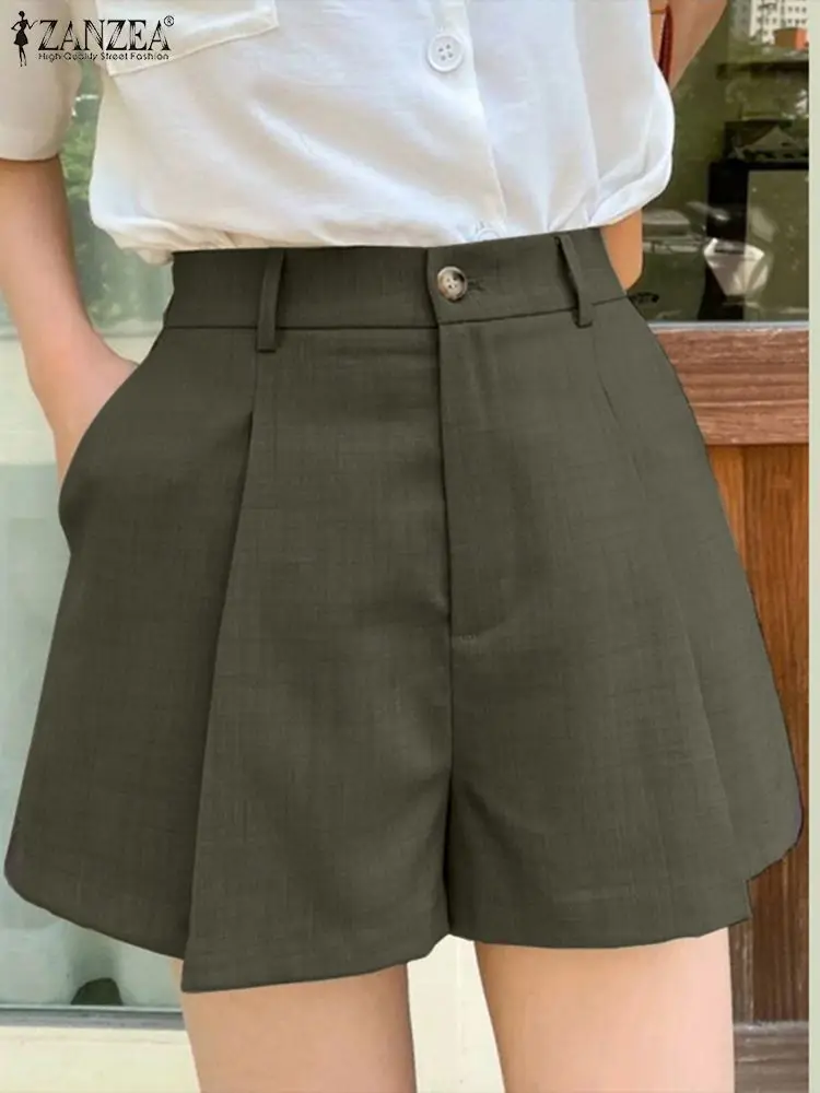 

2023 ZANZEA Summer Fashion High Waist Shorts Woman Casual Solid Pant Vintage Street Pantalon Femme Holiday Side Pockets Trousers