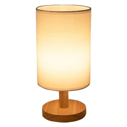 Elegant Wooden USB Bedside Lamp with Cylinder Shade - Perfect (A)