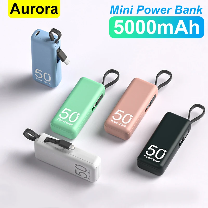 5000mAh Portable Power Bank Built in Cable External Spare Battery Pack