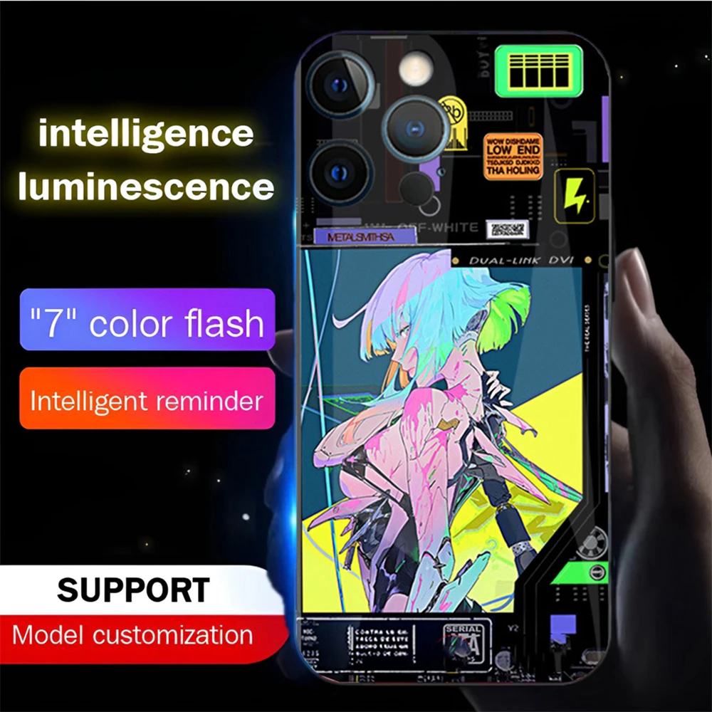 

So Cool Anime Sound Control LED Flash Cases For iPhone 15 14 13 12 11 Pro Max X XR XS 6 7 8 Plus SE2020 Luminous Glass Cover