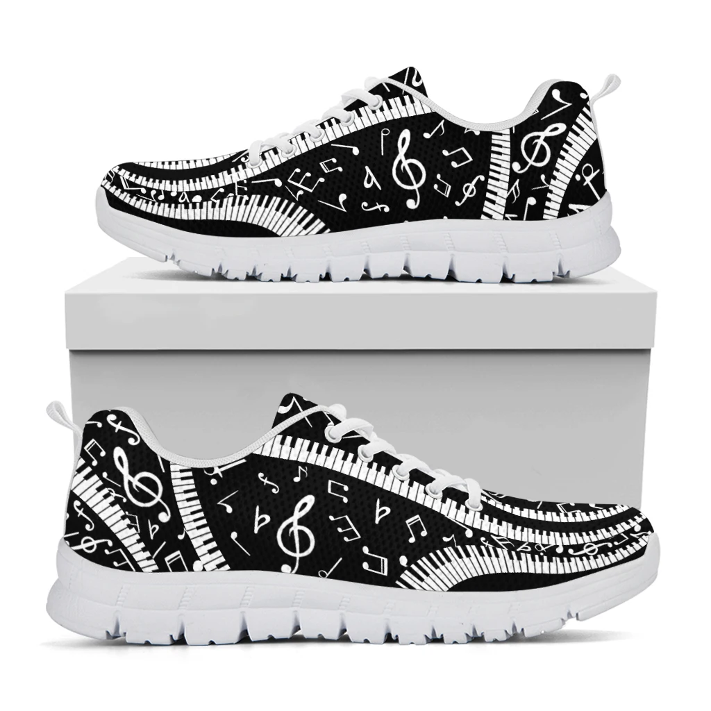 INSTANTARTS Autumn Women Flats Shoes Art Style Piano Keyboard Music Note Print Air Mesh Casual Sneakers 2022 Zapators De Mujer