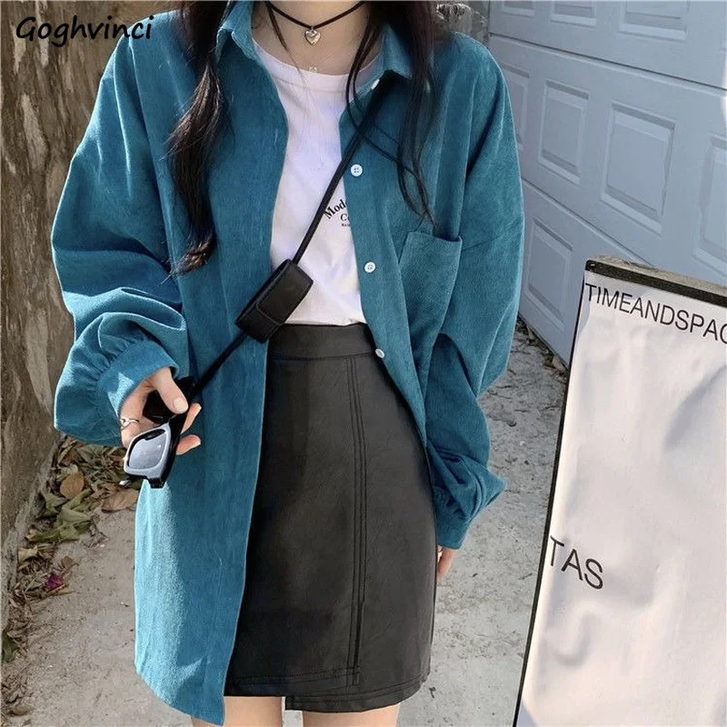

Shirts Women Streetwear Loose Stylish Ulzzang Fashion New Chic Young All-match Simple Spring Ins Young Girl Corduroy BF Designer