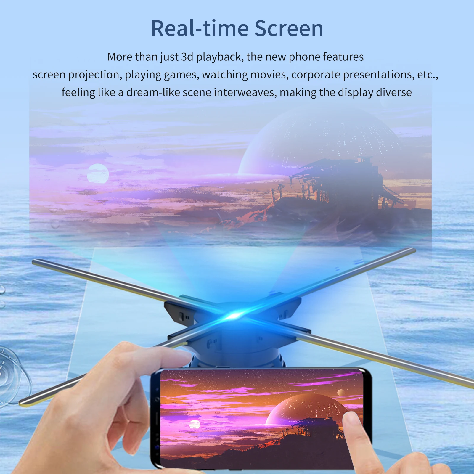3D Hologram Projector Advertising Display Fan Wall-mounted Player 3D Naked Eye 2K HD LED Photo Video Fan 624pcs LED Light Beads