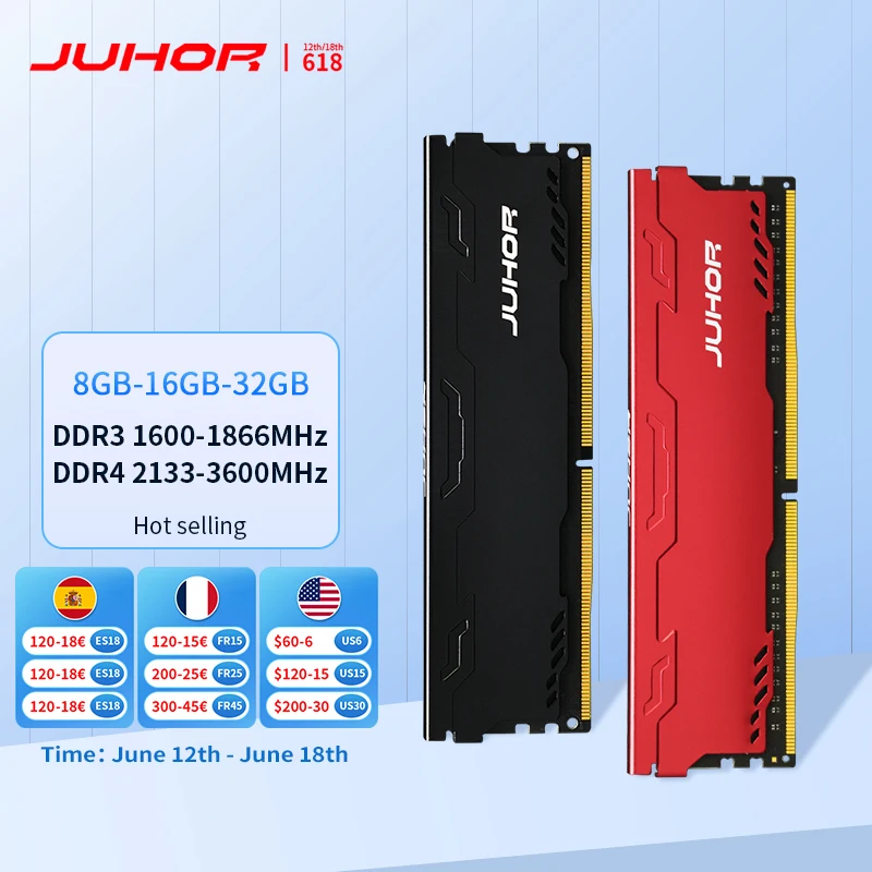 RAM Juhor DDR4 8 Go 16 Go 32 Go 2666 MHz 3200 MHz 4800 MHz pour Ordinateur Portable