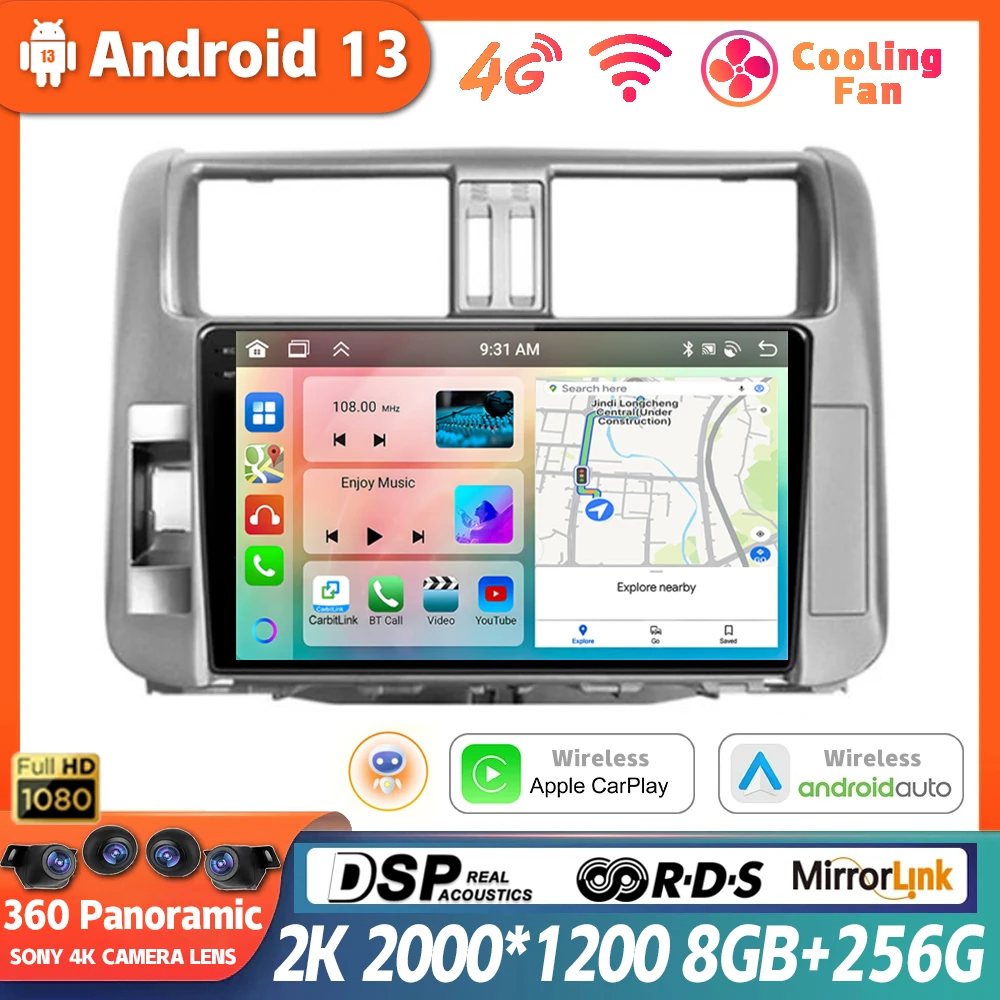 

9" QLED Car Radio Android 13 Carplay Auto Multimedia For Toyota Land Cruiser Prado 150 2009 - 2013 4G WIFI GPS Carplay Autoradio