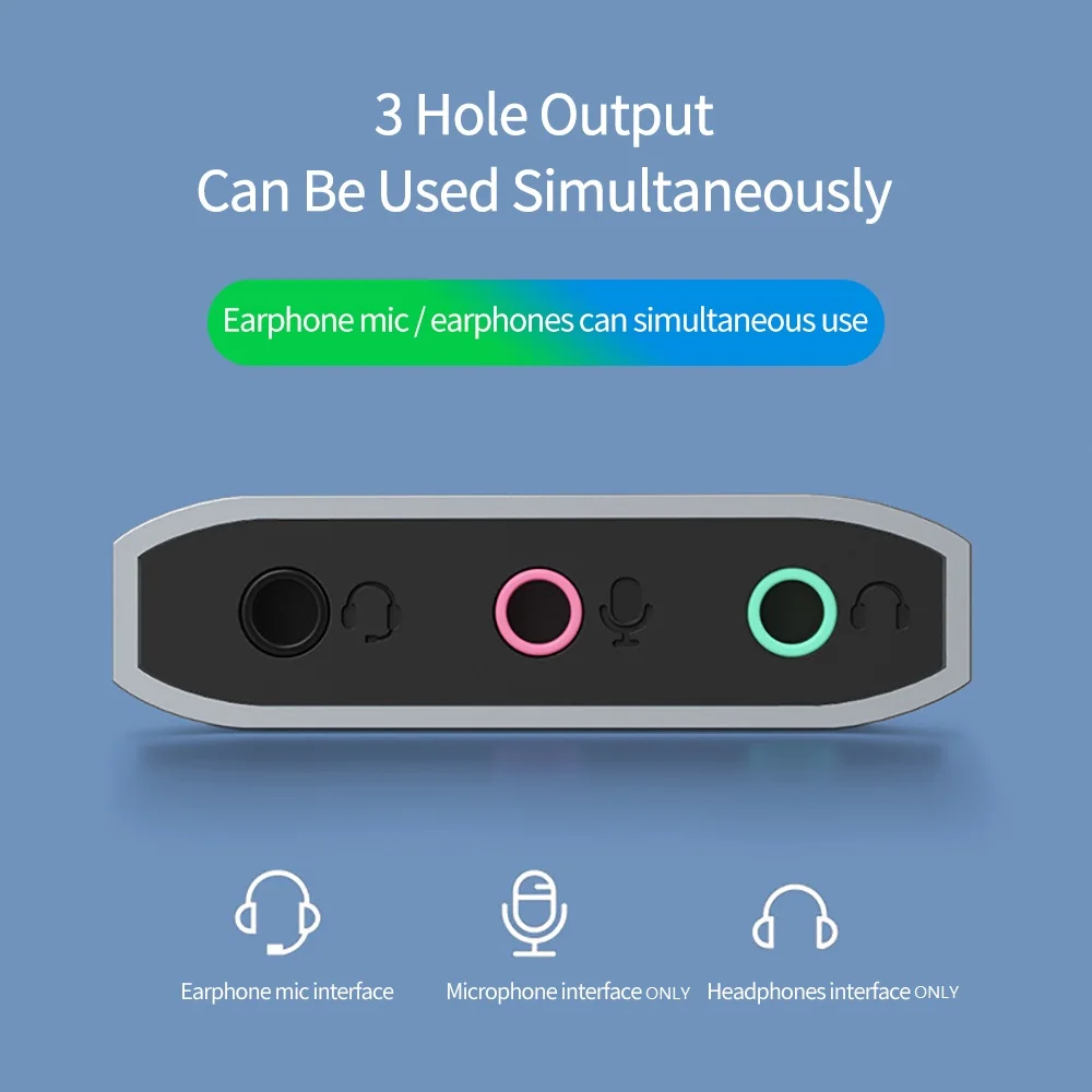 3 IN 1 외장 USB 사운드 카드 USB-오디오 잭 3.5mm 케이블 어댑터 3포트 HIFI 사운드 마이크 스피커 헤드셋 PC 노트북용