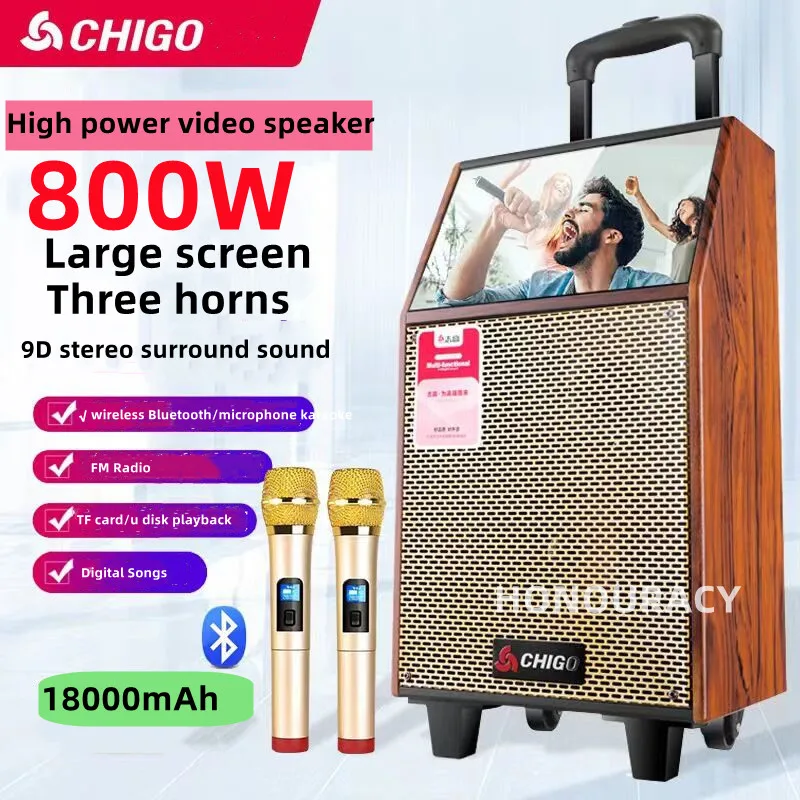 

800WHigh-Power Bluetooth Speaker Home Video Karaoke Speaker Outdoor Lever Square Dance With Display Screen High-Volume Subwoofer