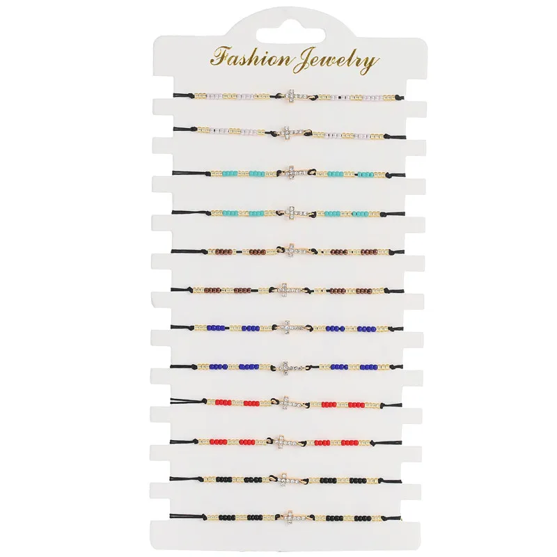 Hematite Cross Charm Bracelets Set 12pcs/lot Women Children Handmade Rope Adjustable Bracelet Wristband Jewelry bracelet jewelry