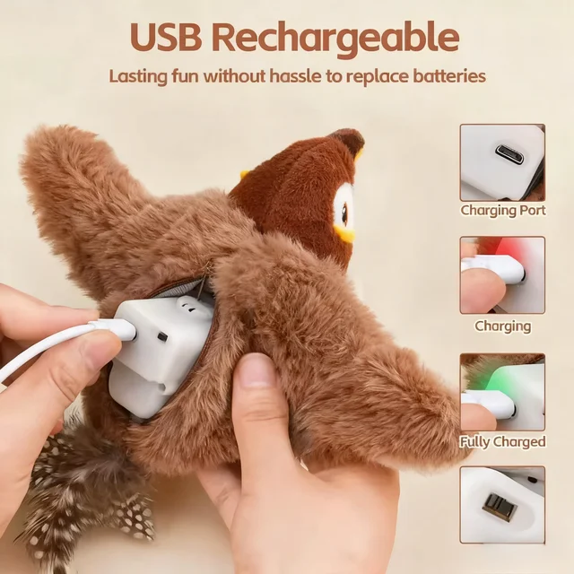 Hot Simulated Bird Cat Toy Interactive Toys Dog Rechargeable Chirping Flapping Bird(no Flying) Touch Activated Plush Toy Pet 5