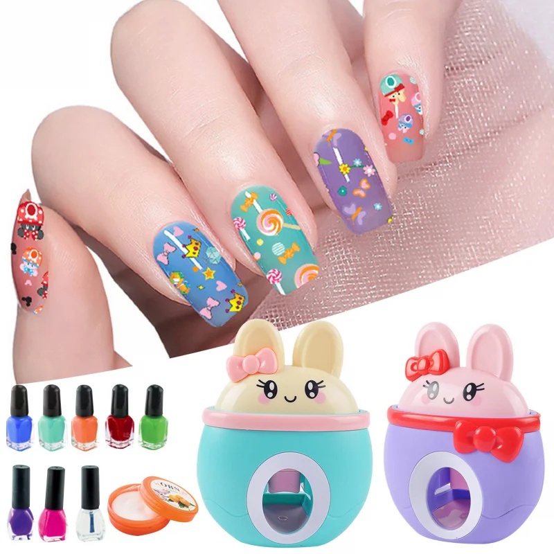 17Pcs/Set DIY Nail Printer Manicure Makeup Toys Kids Nail Art Kit Pretend Play Toys Set Gift For Girls Toys Nail Stamper Set 3