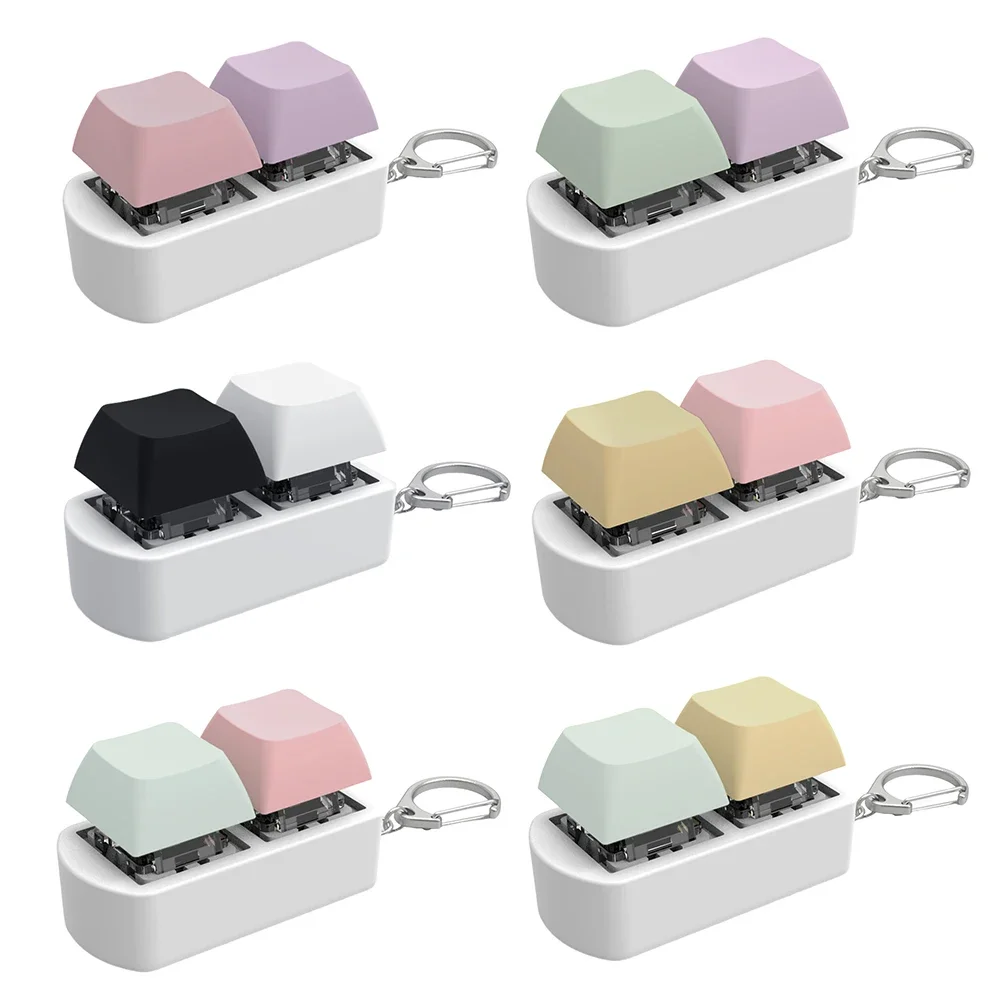 Keyboard Fidget Toy Fidget Clicker 2 Keys Stress Relief Button Key Switch Keychain Shaft Tester Relief Stress Gifts for Adults