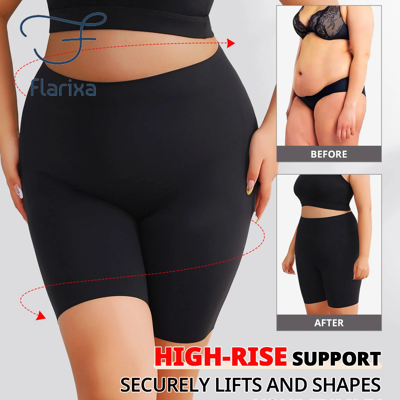 Flarixa Plus Size Thigh Shorts For Women High Waist Safety Pants Under Skirt High Elastic Anti Chafing Boxers Yoga Boyshorts
