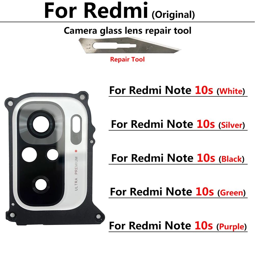 For Redmi Note 10S 10 Pro Rear Camera Glass Lens Cover With Frame Holder With Sticker Replacement Spare Parts