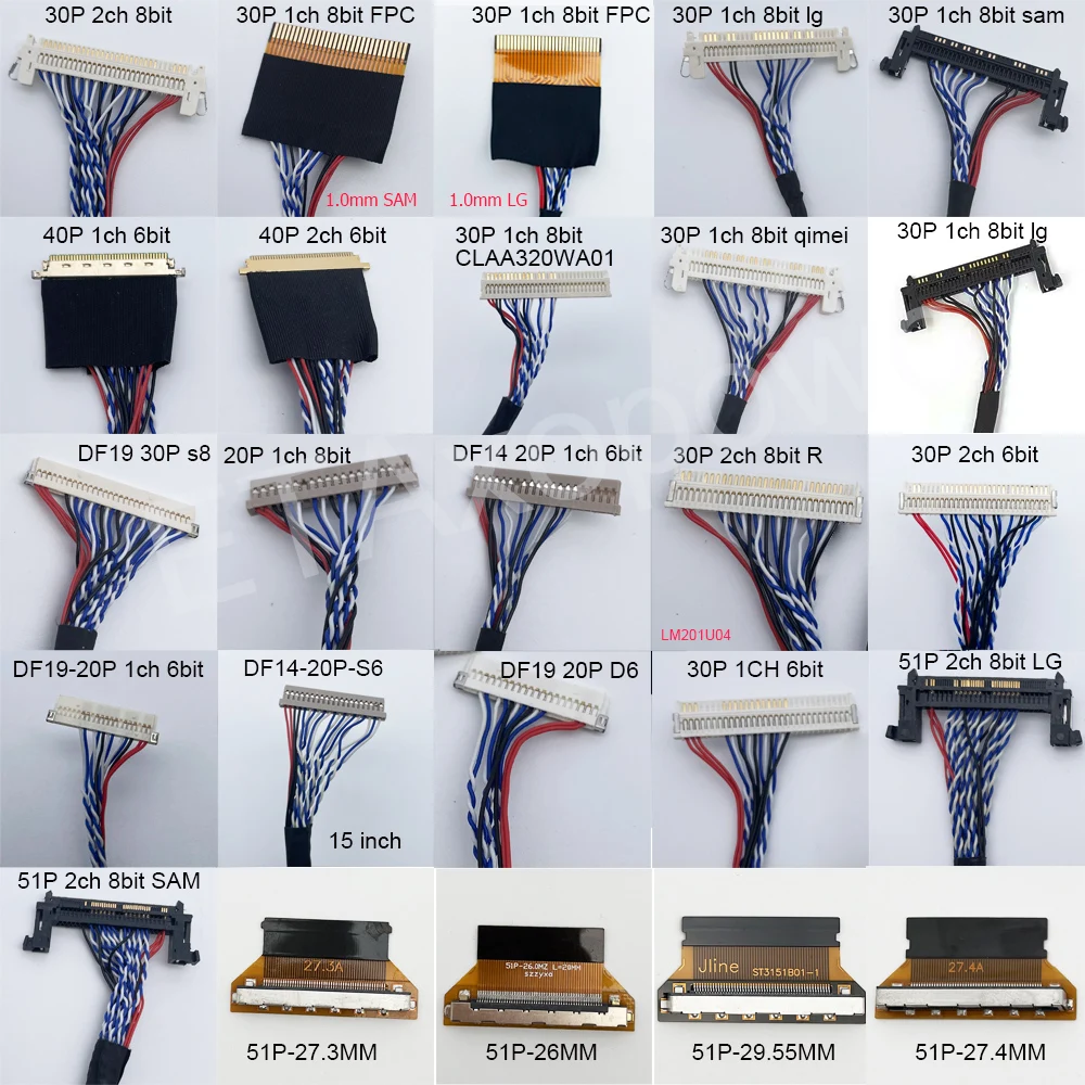 LVDS Cable 21pcs + Cable Adapter Kit 4pcs Compatible 8.9-65" LVDS Screen 20/30/40/51Pin Commonly Used For Screen Tester LCD Repair