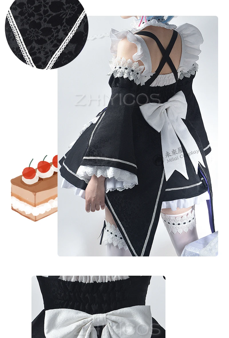 ZHIYICOS Re Life in a different world Rem Ram Cosplay Maid Dress Lolita Halloween Costumes for Women 9