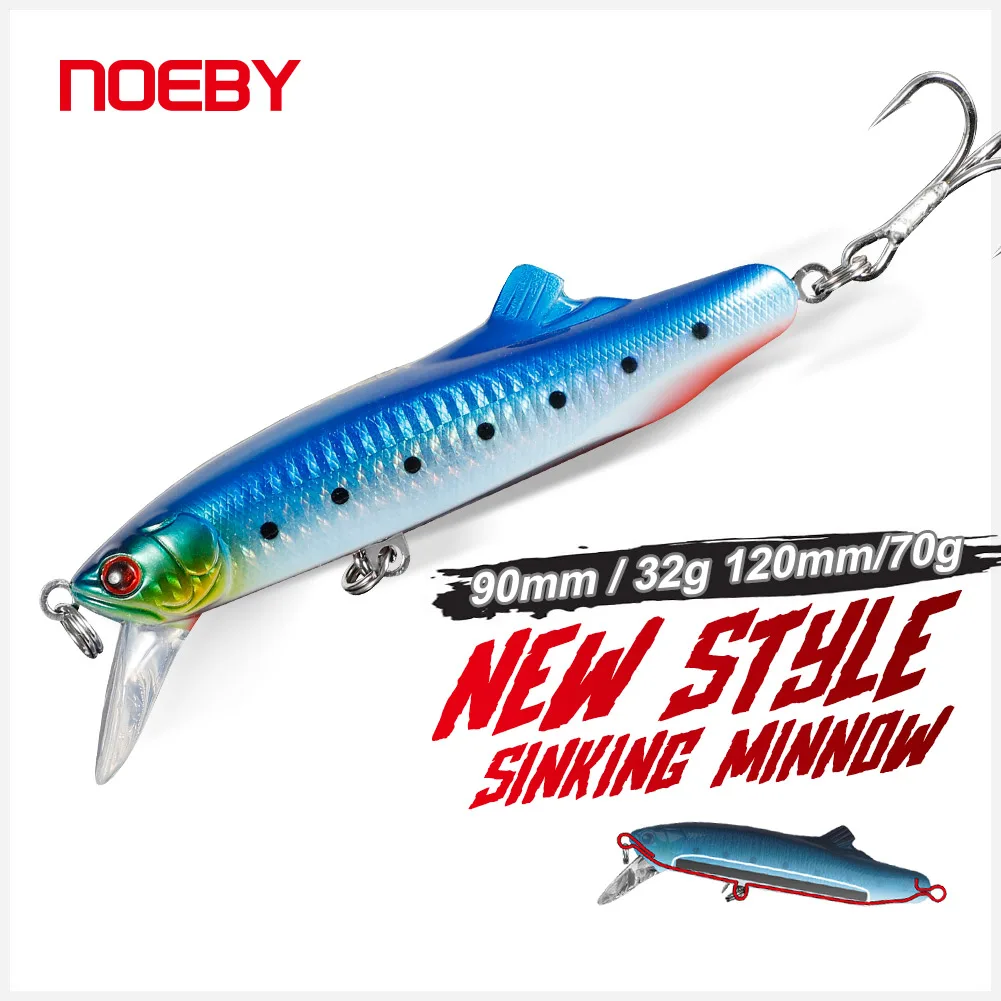 

NOEBY Sinking Minnow Fishing Lures 90mm/32g 120mm/70g Long Casting Wobblers Artificial Baits for Sea Bass Saltwater Fishing Lure