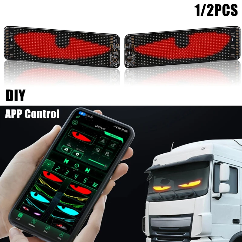 1-2 PCS Devil&lsquo;s Eye LED Display Light Car Windshield Decor USB Plug-in DIY App Control Flexible Scrolling Text Animation