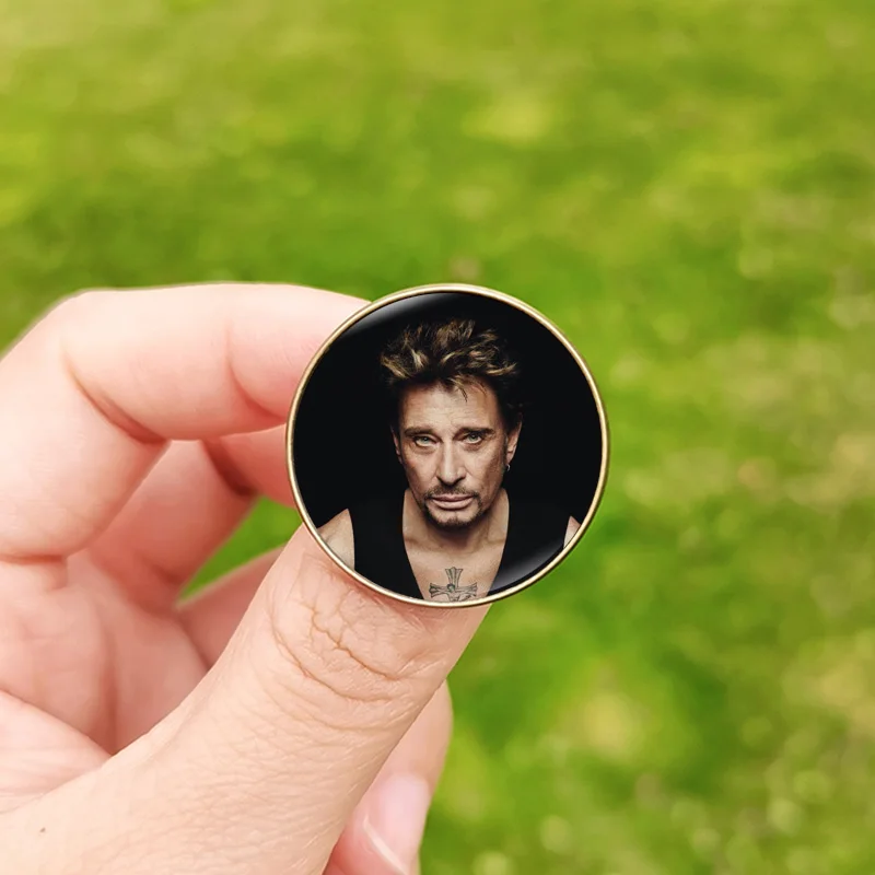 Johnny Hallyday Broche Revers Pin Rock Star Custom Poster Glas Cabochon Broches Voor Mannen Vrouwen Fans Badge Accessoires Cadeau