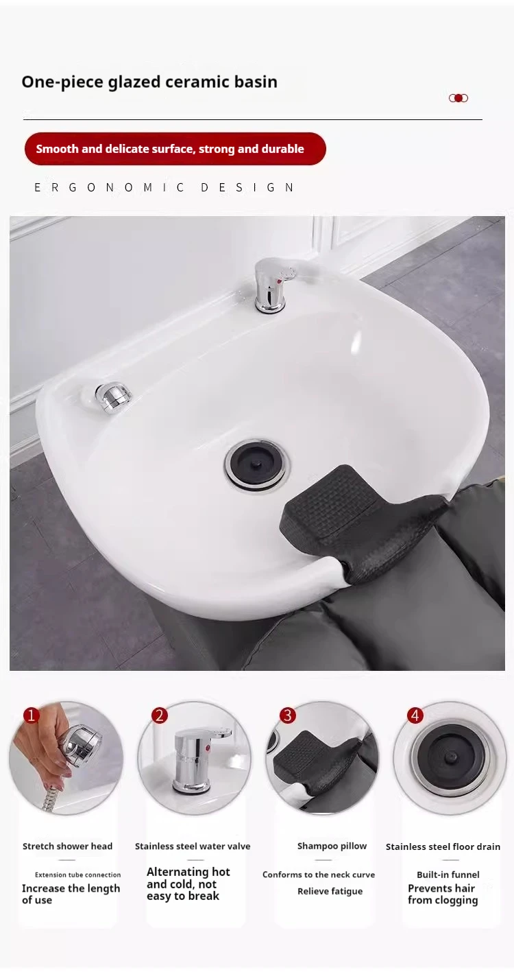 Description Picture 4 of itemUnique Luxury Shampoo Bed Simple Fashion Aesthetic Modern Shampoo Recliner Nordic Delicacy Cadeira De Barbearia Salon Furniture