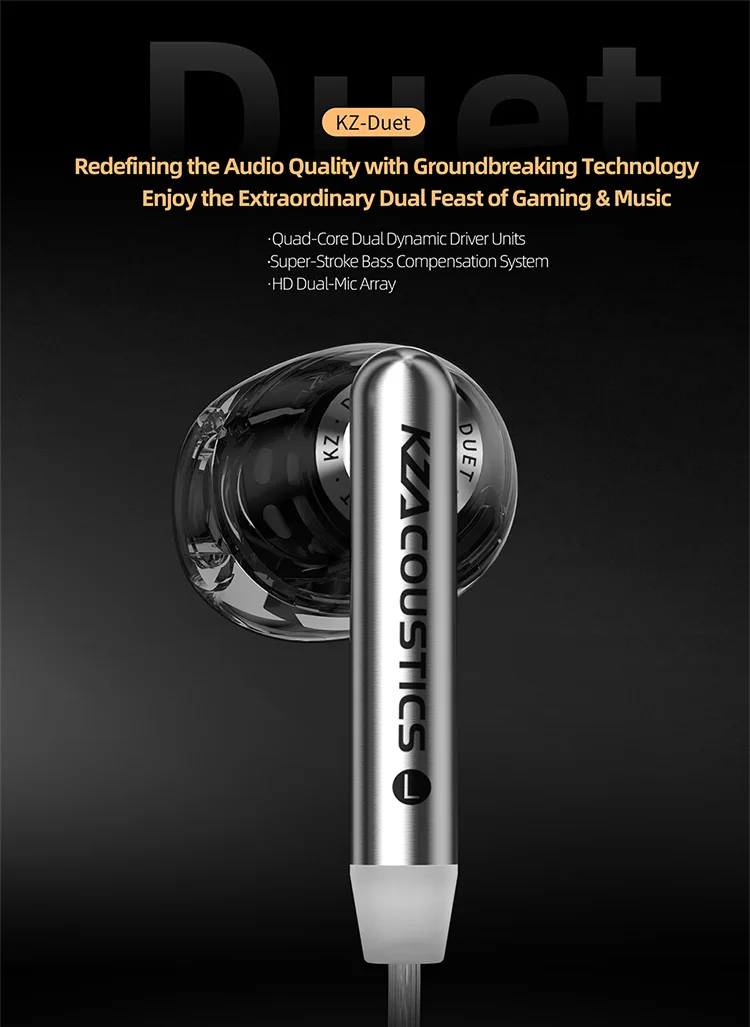 Auricolari KZ Duet Dual Dynamic Driver Units Auricolari cablati in-ear_voghion.com