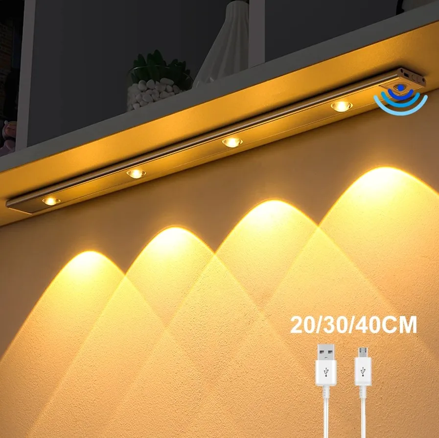 

Ultra Thin LED Light 30/40/60CM PIR Motion Sensor Light Under Cabinet Lighting USB Rechargeable NightLight Wardrobe Cabinet Lamp