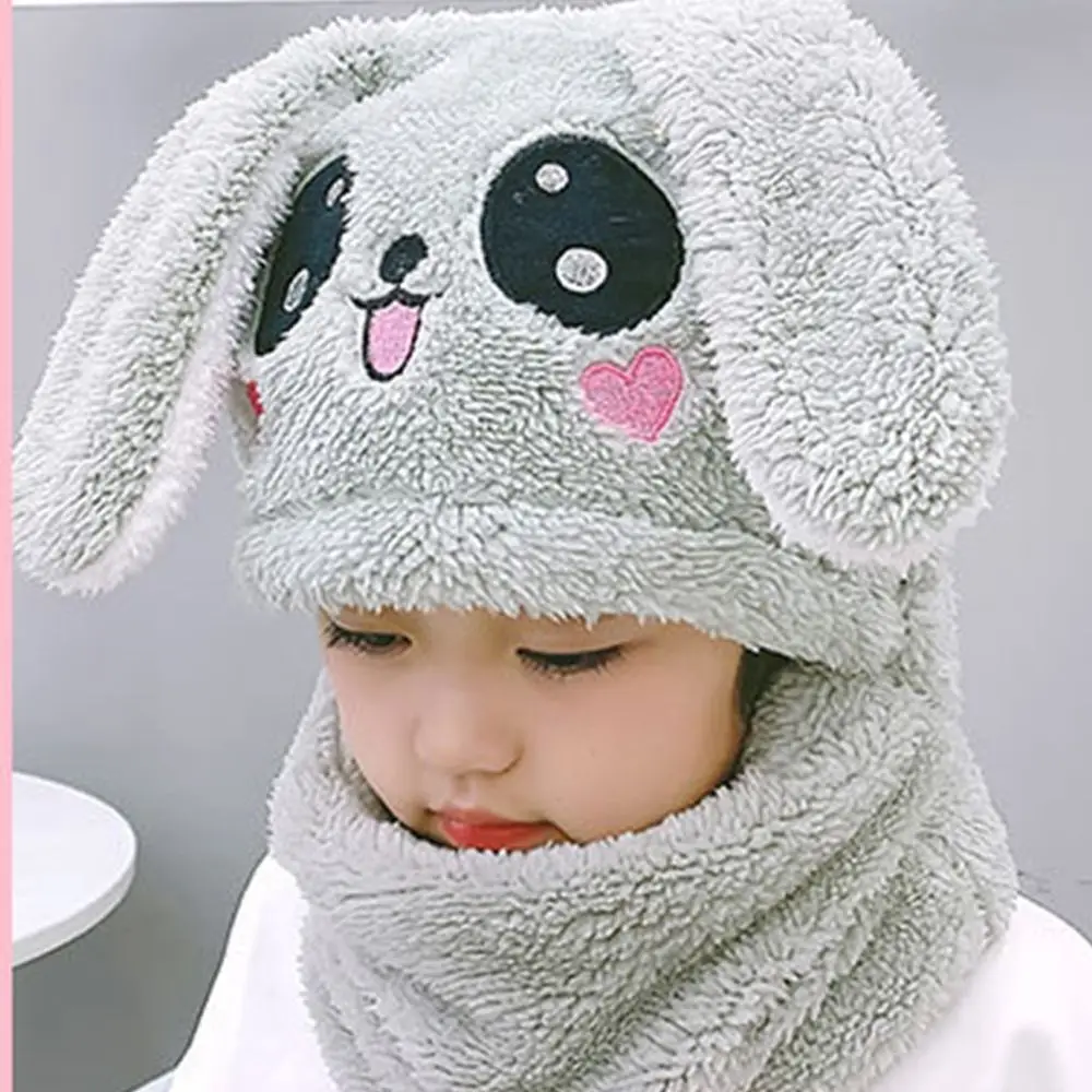 Warm Cute Rabbit Bunny Fashion Design Ear Protector Face Protection Korean Cap Children Hat Plush Hat With Bib
