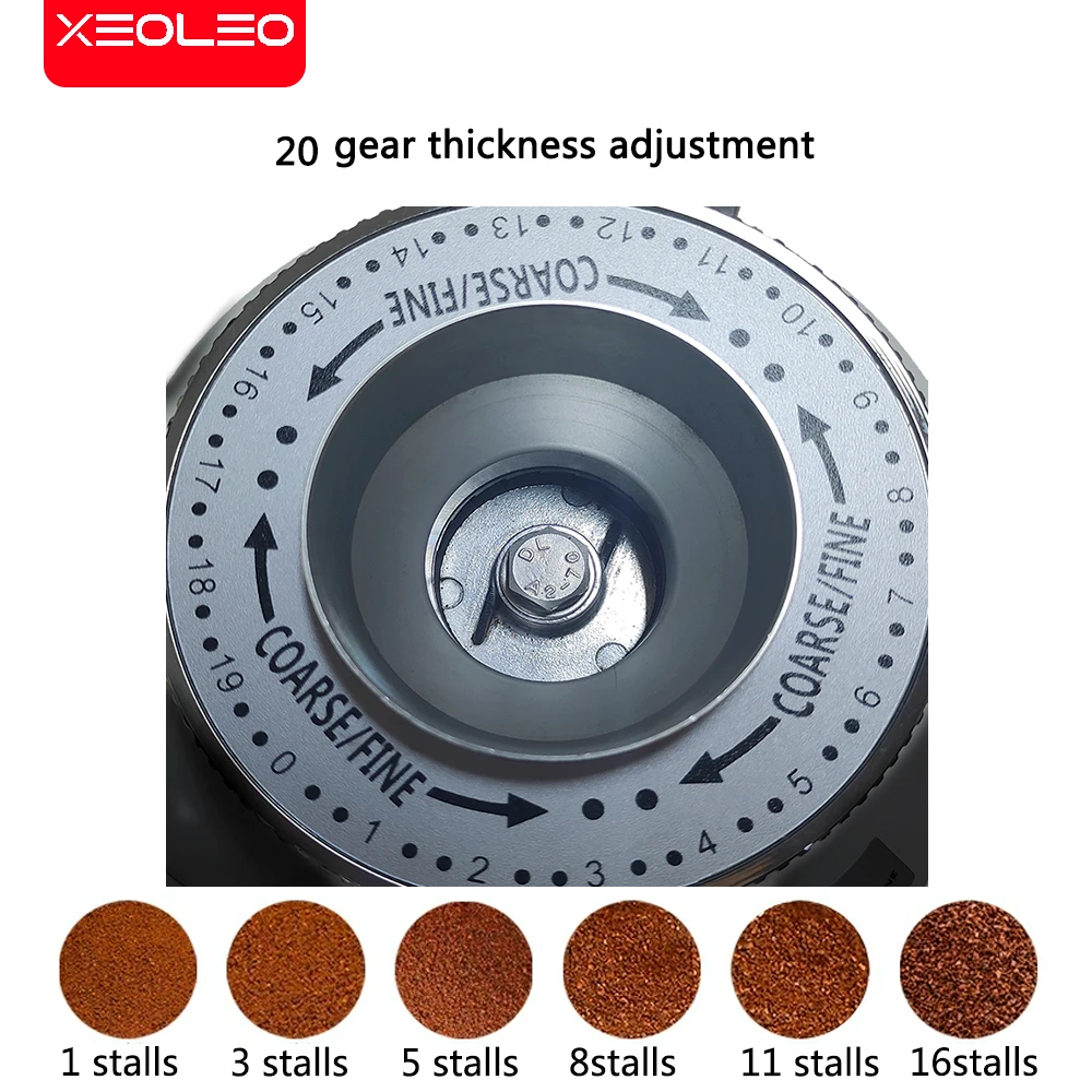 XEOLEO 1450 RPM Commercial Electric Coffee Grinder 74MM Flat Stainless Steel Burr Espresso Coffee Bean Grinder Machine 350W 4