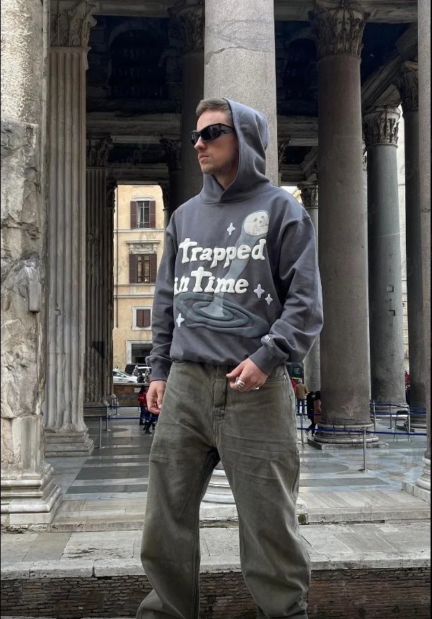 Broken Planet Letter Print Hoodie Harajuku Retro High Street Loose Pullover  Oversized Men's Sweatshirt 3D Foaming Y2k Clothes - AliExpress