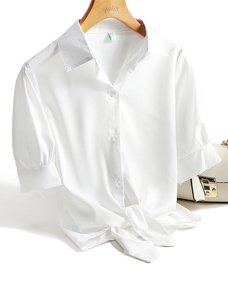

AOSSVIAO Casual Women Shirts 2024 Summer New Fashion Collar Blouse Stripe Buttons White Shirt Women Tops Streetwear