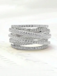 Sterling Silver Vintage Line Zircon Ring for Women - Luxury Fashion Jewelry (Silver)