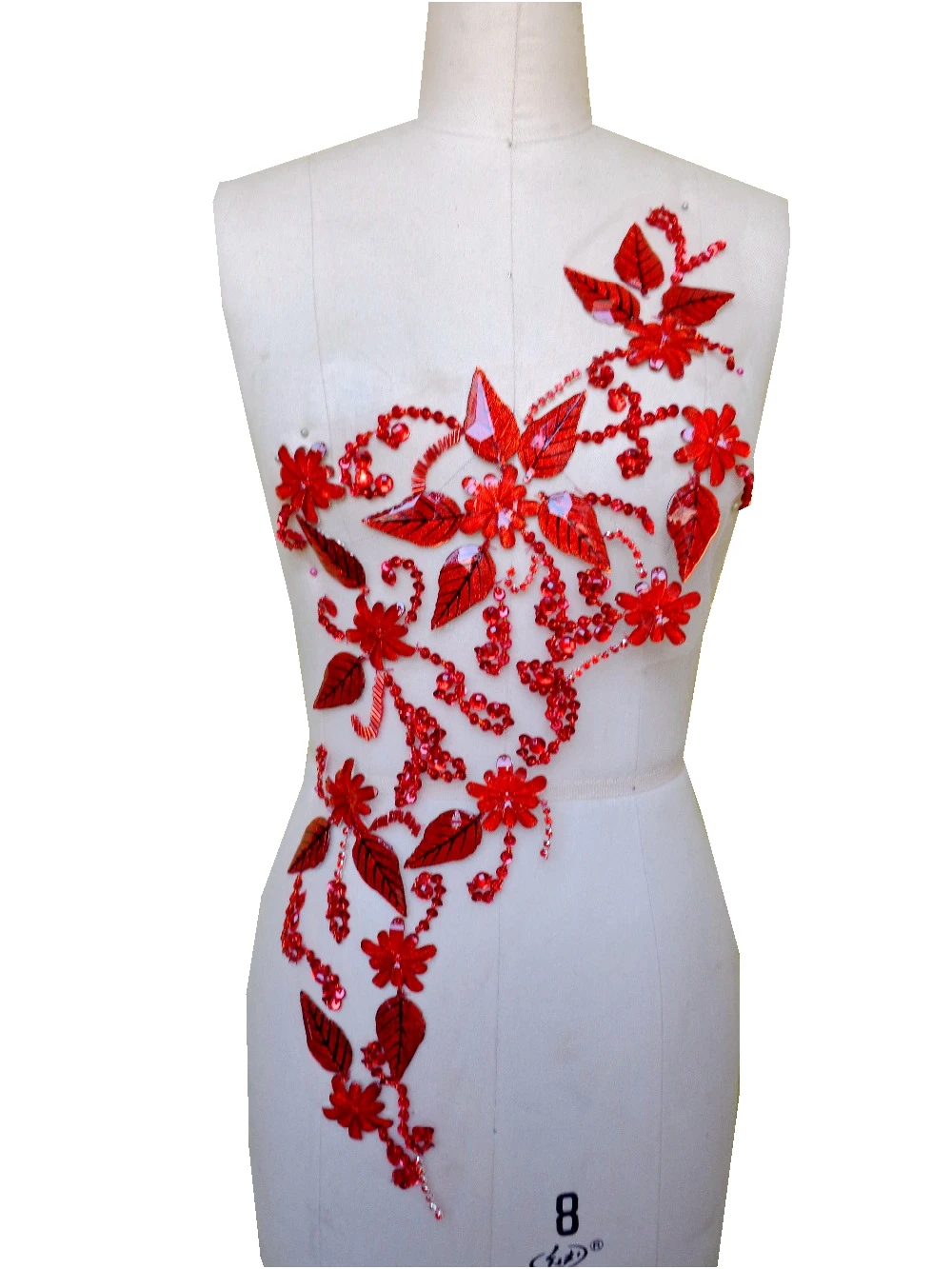 New pure handmade red rhinestones applique 60*29cm sew on crystals