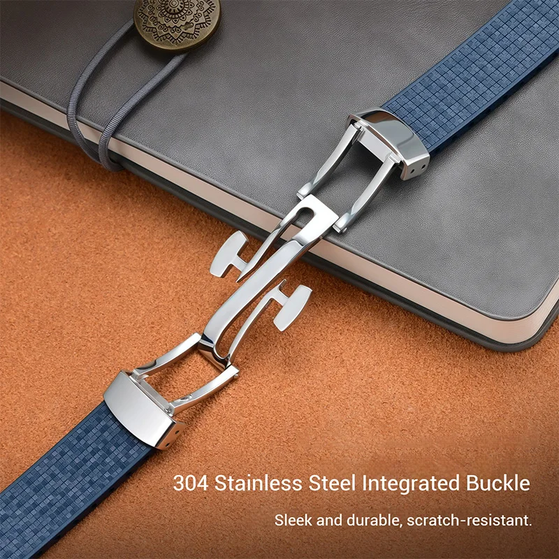Fashionable Marseille Pattern Fluororubber Smartwatch Strap - Men's High-End Watch Accessory